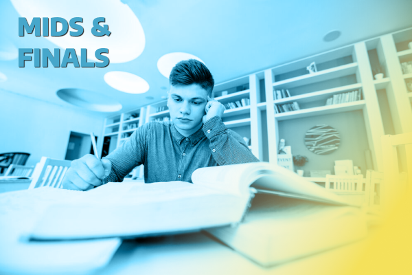 Midterms and finals preparation image with study plans, exam schedules, or classroom scenes.